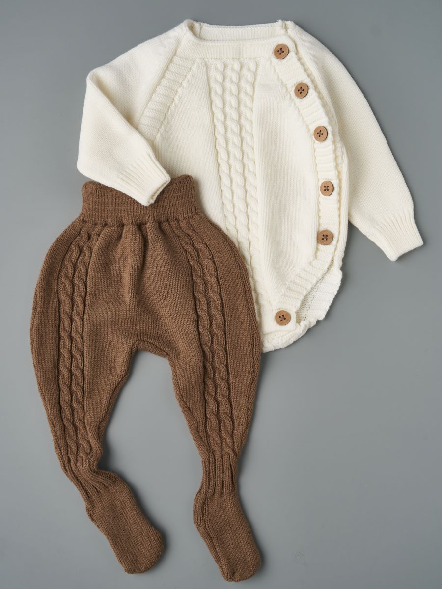 Боди и ползунки вязаные Little Star Henry 0035 (ЧЗ-нк) крем/коричневый оливка 62