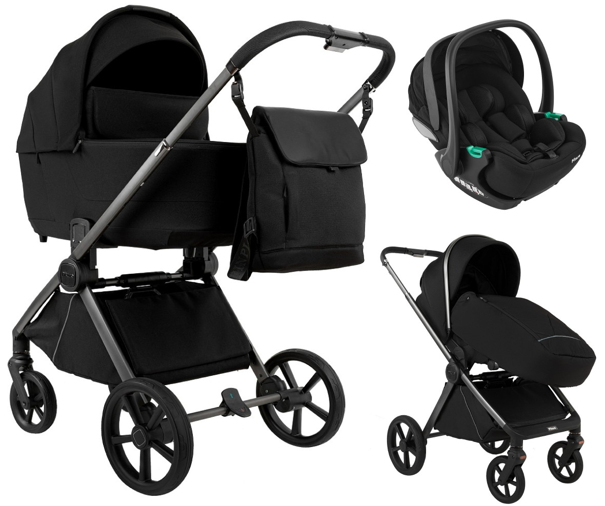 Детская коляска Pituso Teffy 3 в 1 с автокреслом Baesa Black Caviar Black/Graphite