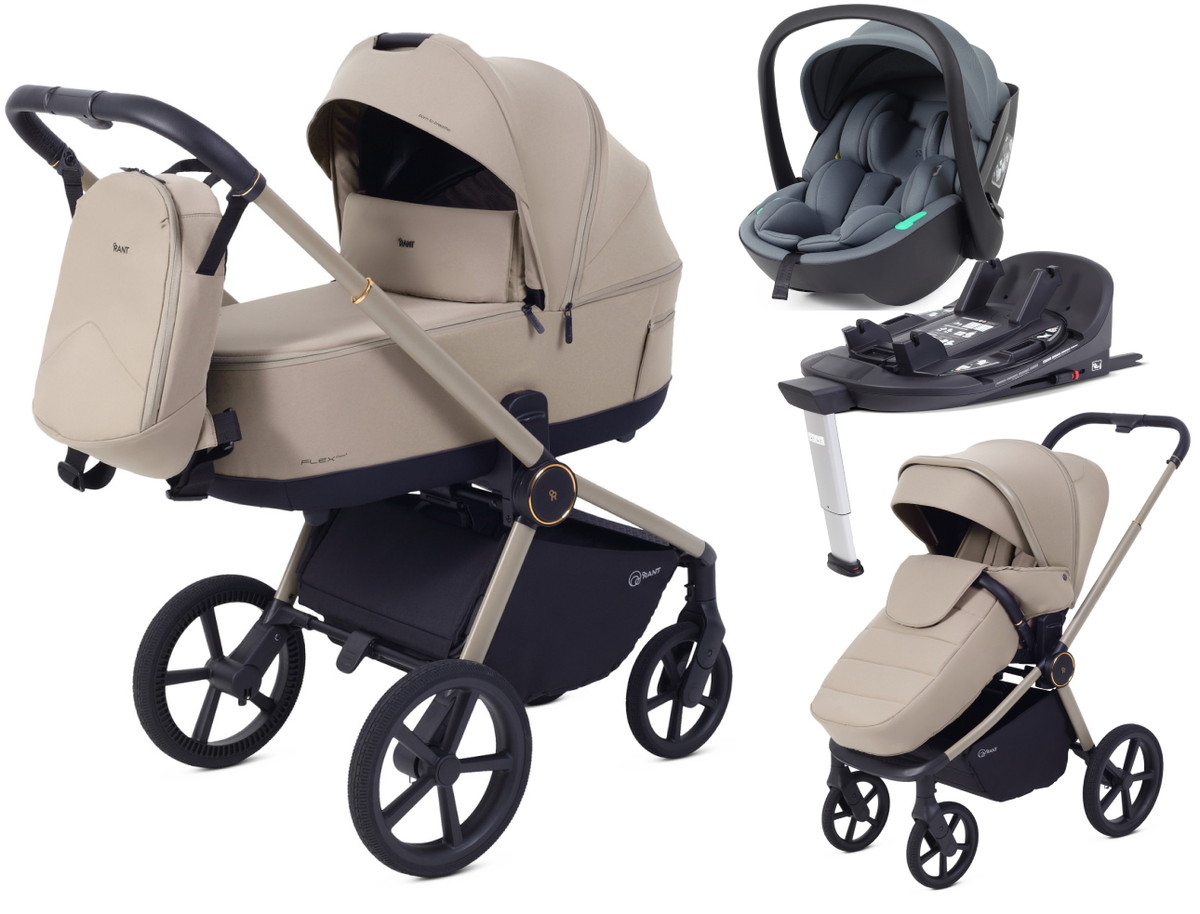 Детская коляска Rant Flex Therm Soft 4 в 1 с автокреслом Miro Graphite и базой Sandy Beige