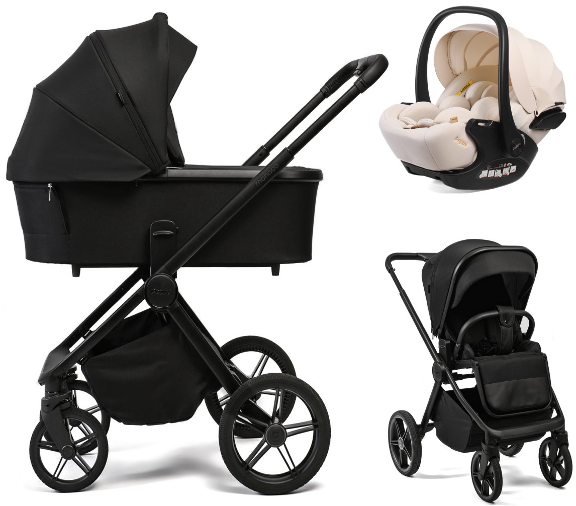 Детская коляска Peppy Monaco Plus 3 в 1 с автокреслом Verona Beige Black (черный), рама черная