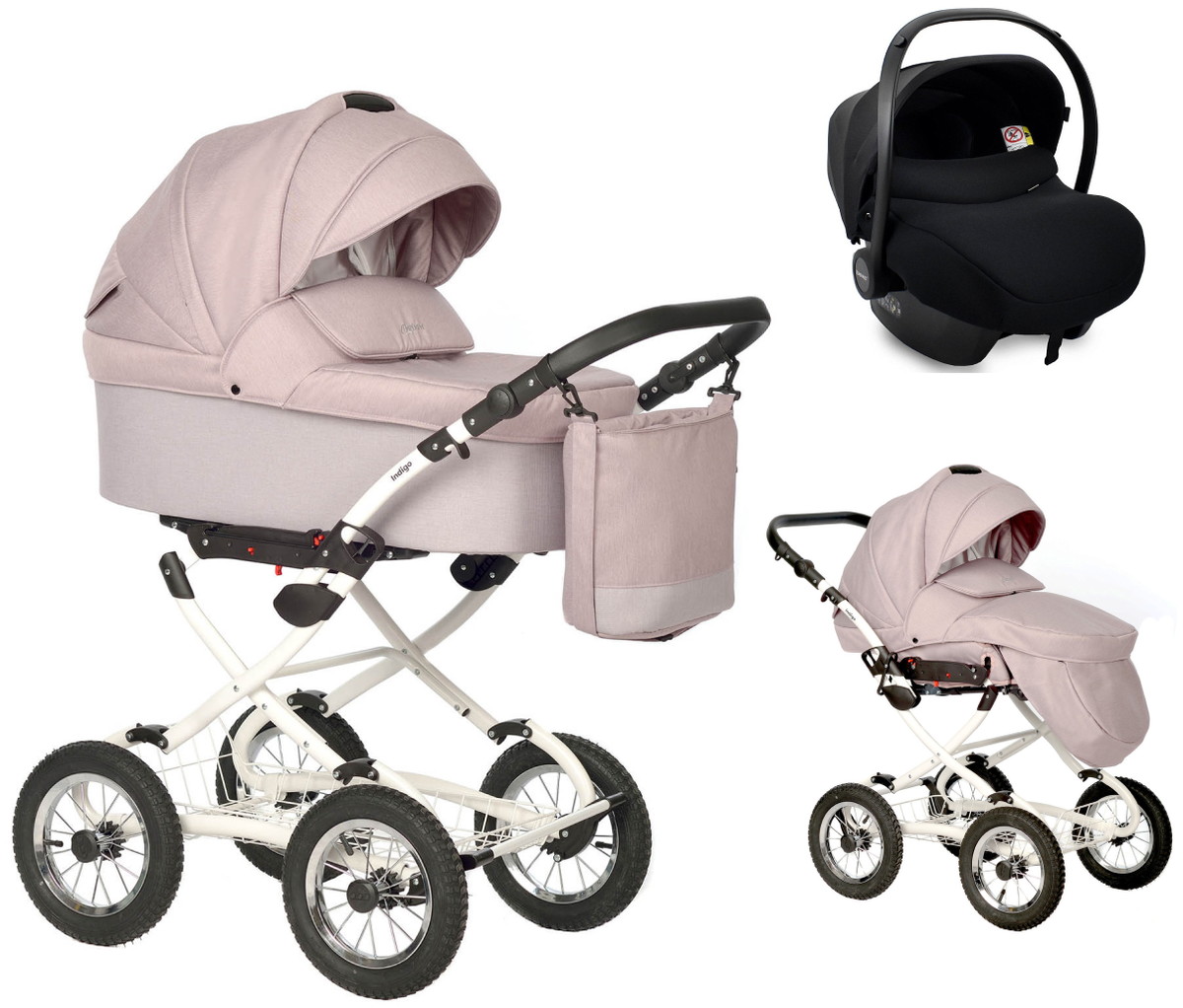Детская коляска Indigo Barbara 21 Classic 3 в 1 с автокреслом Avionaut Cosmo Ba07 розовый