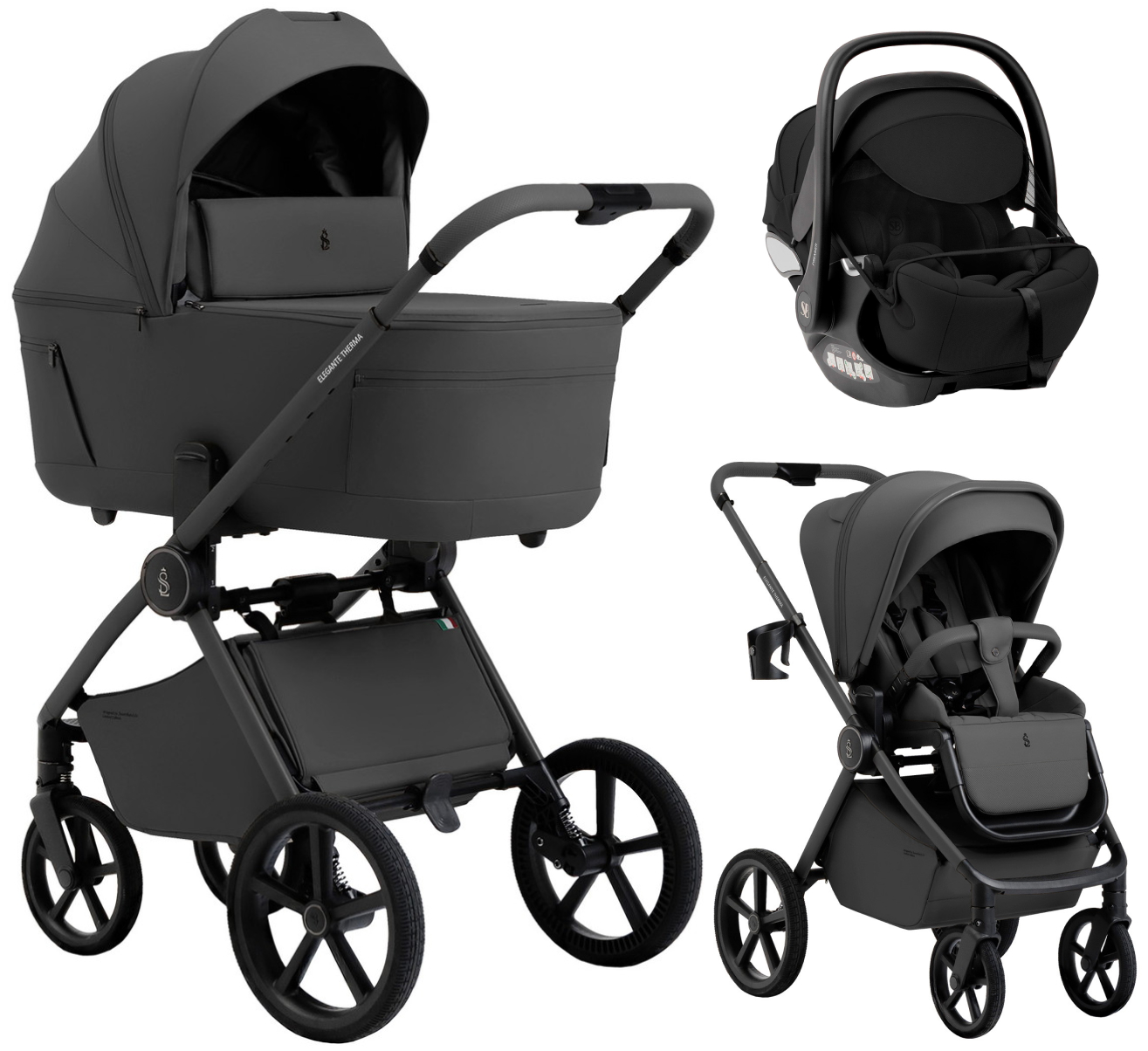 Коляска 3 в 1 Sweet Baby SBL Elegante Therma Colore + автокресло Premier Black Dark Grey