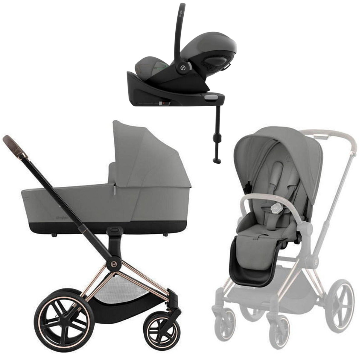 Коляска Cybex Priam IV Rosegold complete Cloud G Lava Grey Base G 4 в 1 Mirage Grey