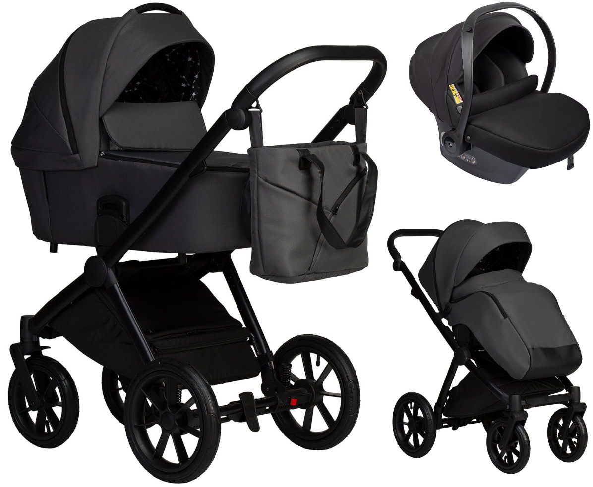 Детская коляска Indigo Solio 3 в 1 с автокреслом Avionaut Cosmo Black So05 т.серый