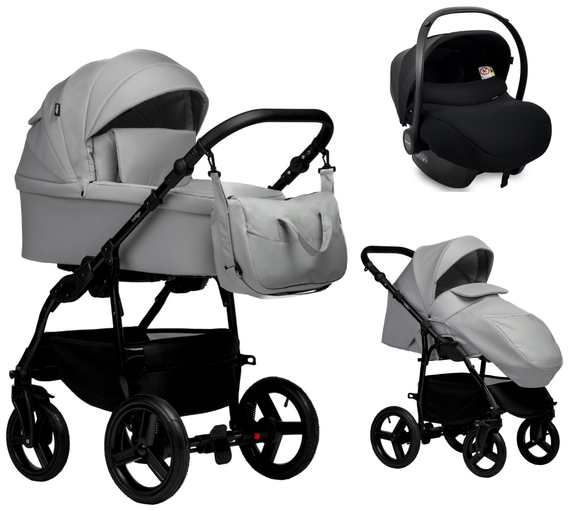 Детская коляска Indigo Impulse Eco 3 в 1 с автокреслом Avionaut Cosmo Black Ie04 св.серая кожа/св.серый