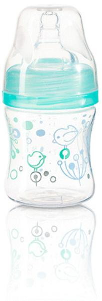 Бутылочка антиколиковая BabyOno c широким горлышком 120 мл бирюзовый/птички