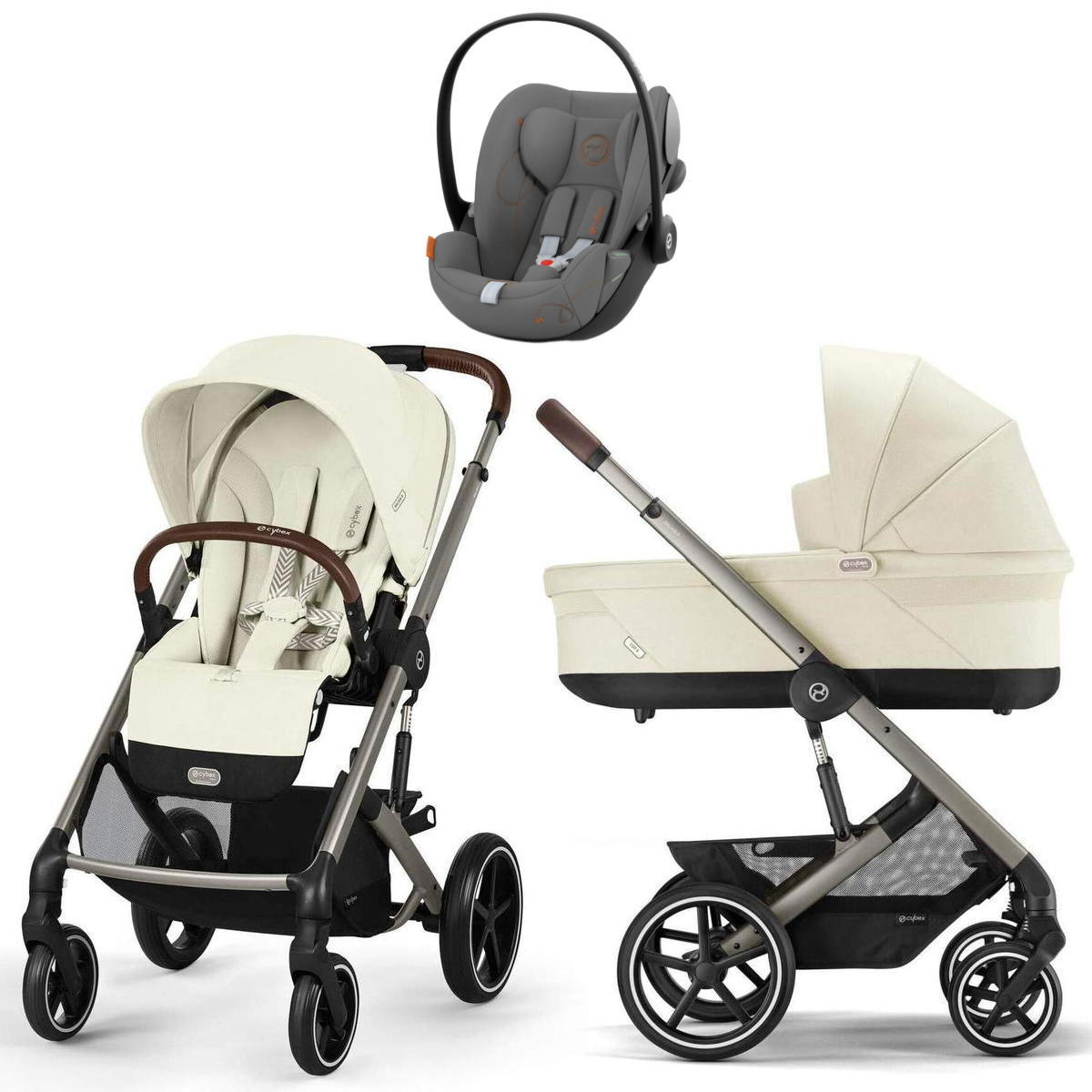 Коляска Cybex Balios S Lux TPE 2025 Cloud G i-Size Lava Grey 3 в 1 Seashell Beige с дождевиками