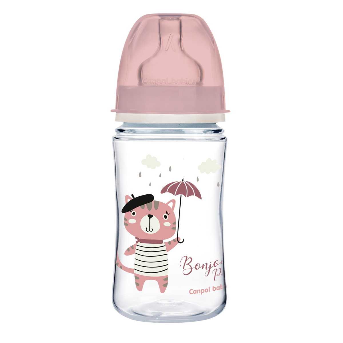 Бутылочка для кормления Canpol Babies Bonjour Paris c широким горлом 240 мл, 3м+ 35/232 розовый