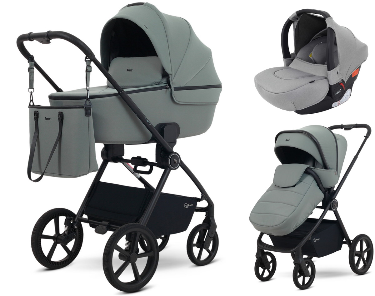 Детская коляска Rant Teo Soft 3 в 1 с автокреслом Cruise Grey Olive