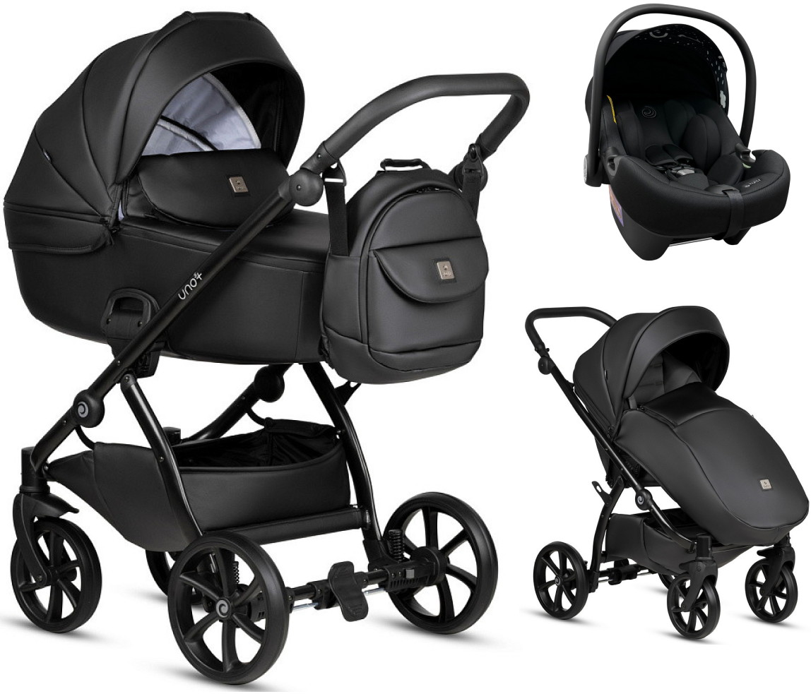 Детская коляска Tutis Uno 5 Plus Leather collection 3 в 1 с автокреслом Elo Lux EduSky Black 1402699 Jet Black