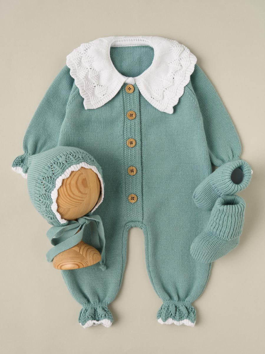 Комбинезон с воротником, чепчик, носочки Little Star Классик 807333 (ЧЗ-нк) полынь/белый 56