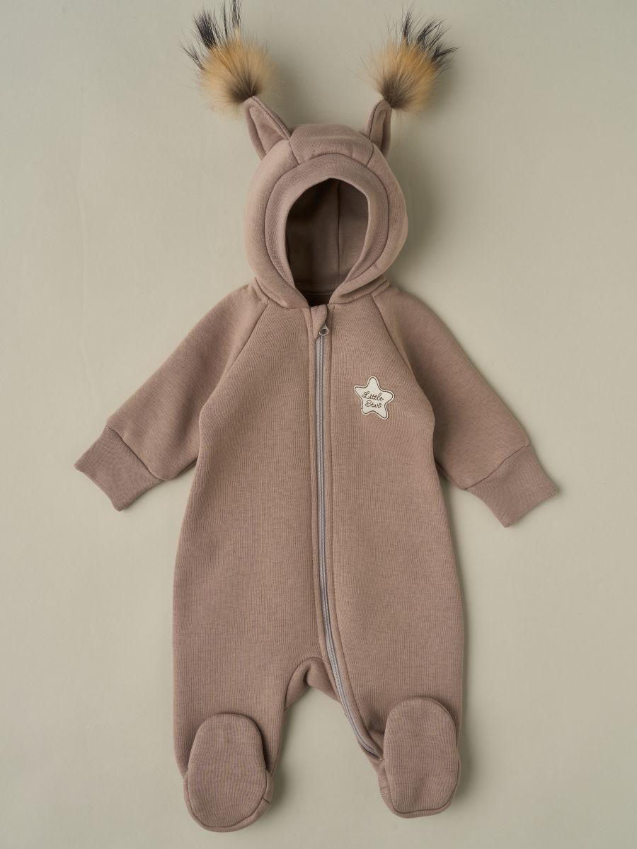 Комбинезон Little Star Рысенок с капюшоном футер с начесом 30321 (ЧЗ-мз) кофейно-серый 74