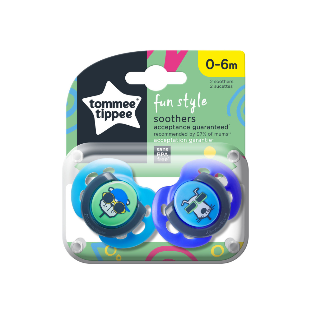 Пустышки Tommee Tippee Fun Style 0-6 мес. 2шт PASARE/CAIN синий/голубой