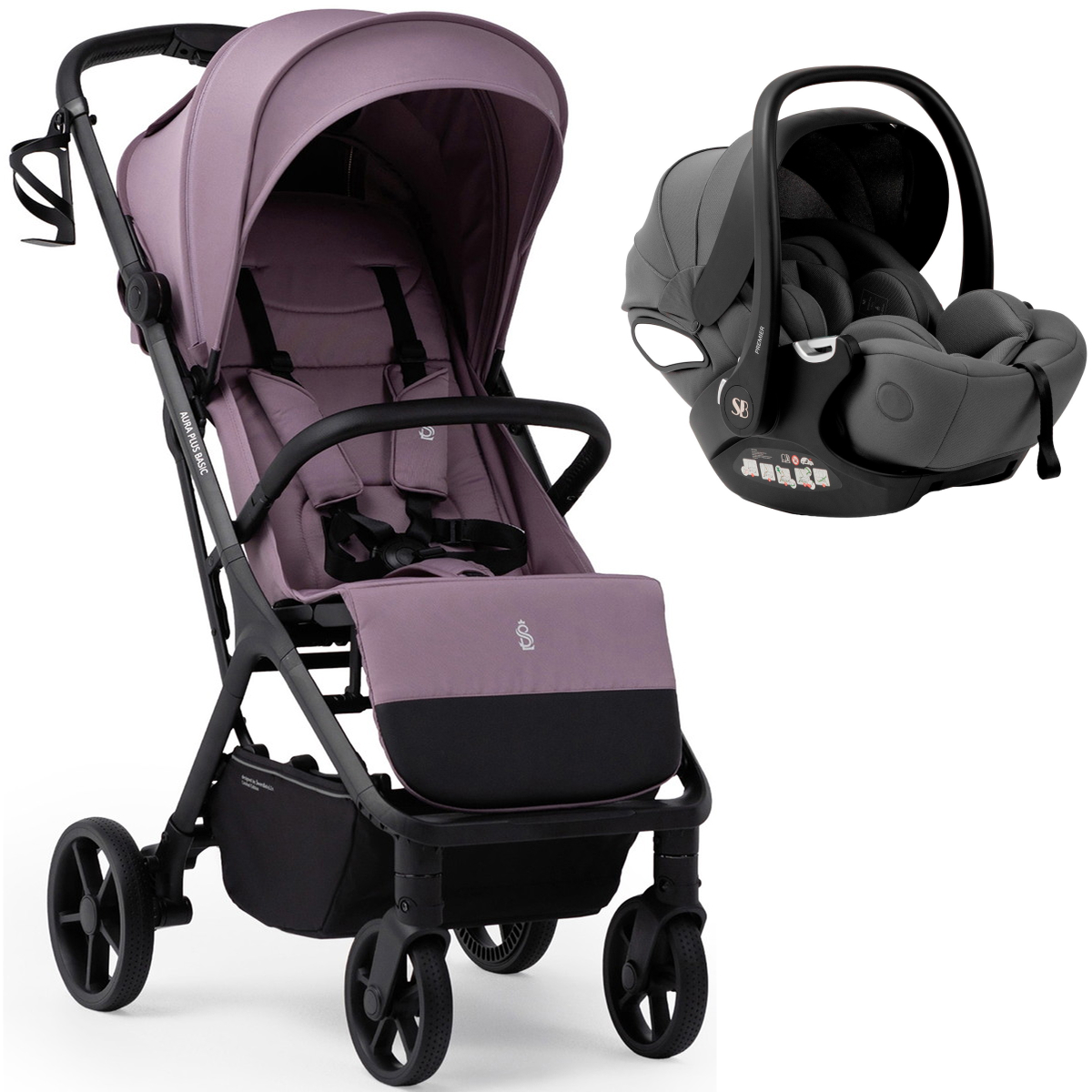 Прогулочная коляска Sweet Baby Aura Plus Basic SBL + автокресло Premier Grey Rose