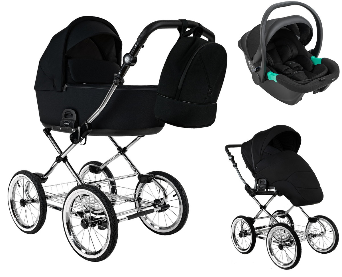 Детская коляска Roan Bass Next Classic d14 2.0 3 в 1 с автокреслом Pituso Santiso Pro Black BSNC/95/2 Caviar/Black/руч.Cappuccino