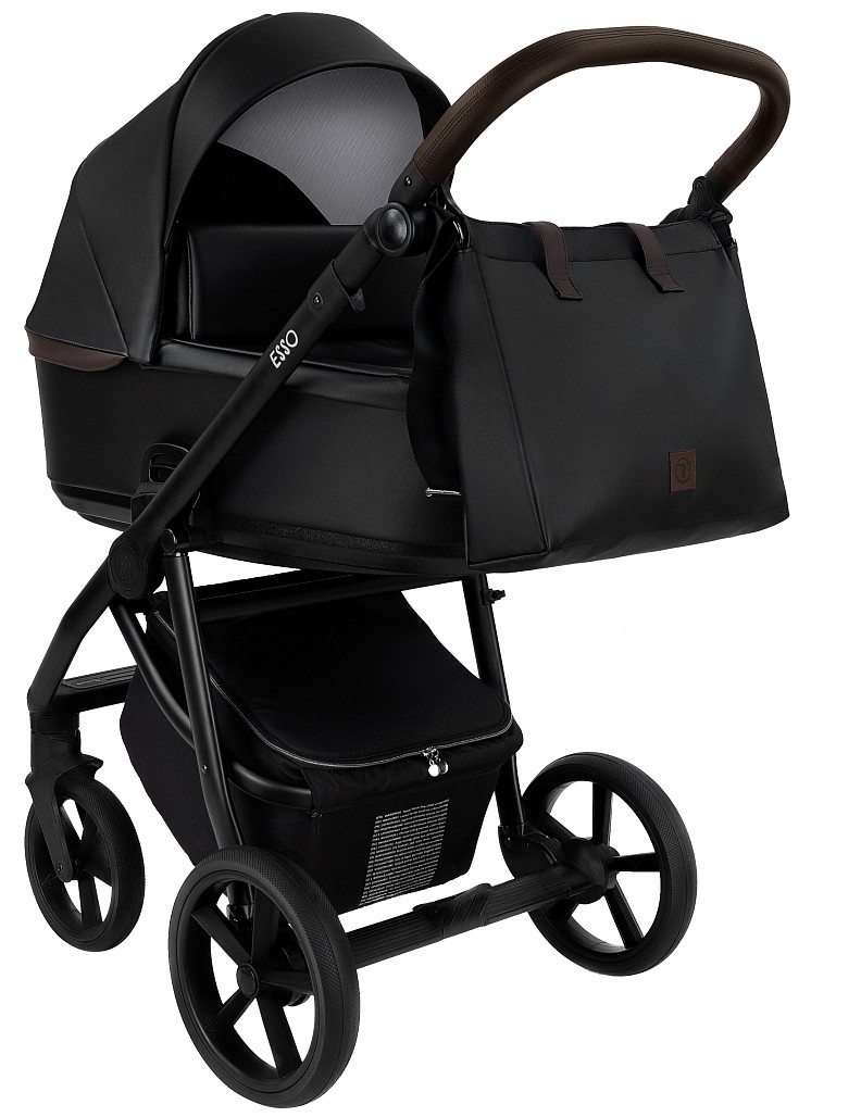 Детская коляска Roan Esso Кожа 2 в 1 ESSK/210/1 Black /Black/руч.Тем.коричневый
