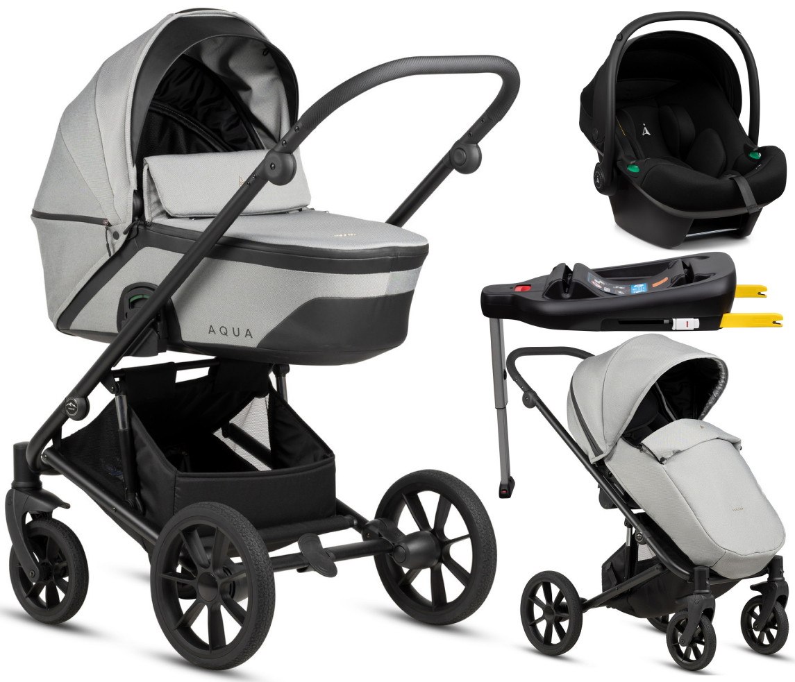 Детская коляска Noordi Aqua V2 4 в 1 с автокреслом Terra Black и базой 1482602 Light Grey