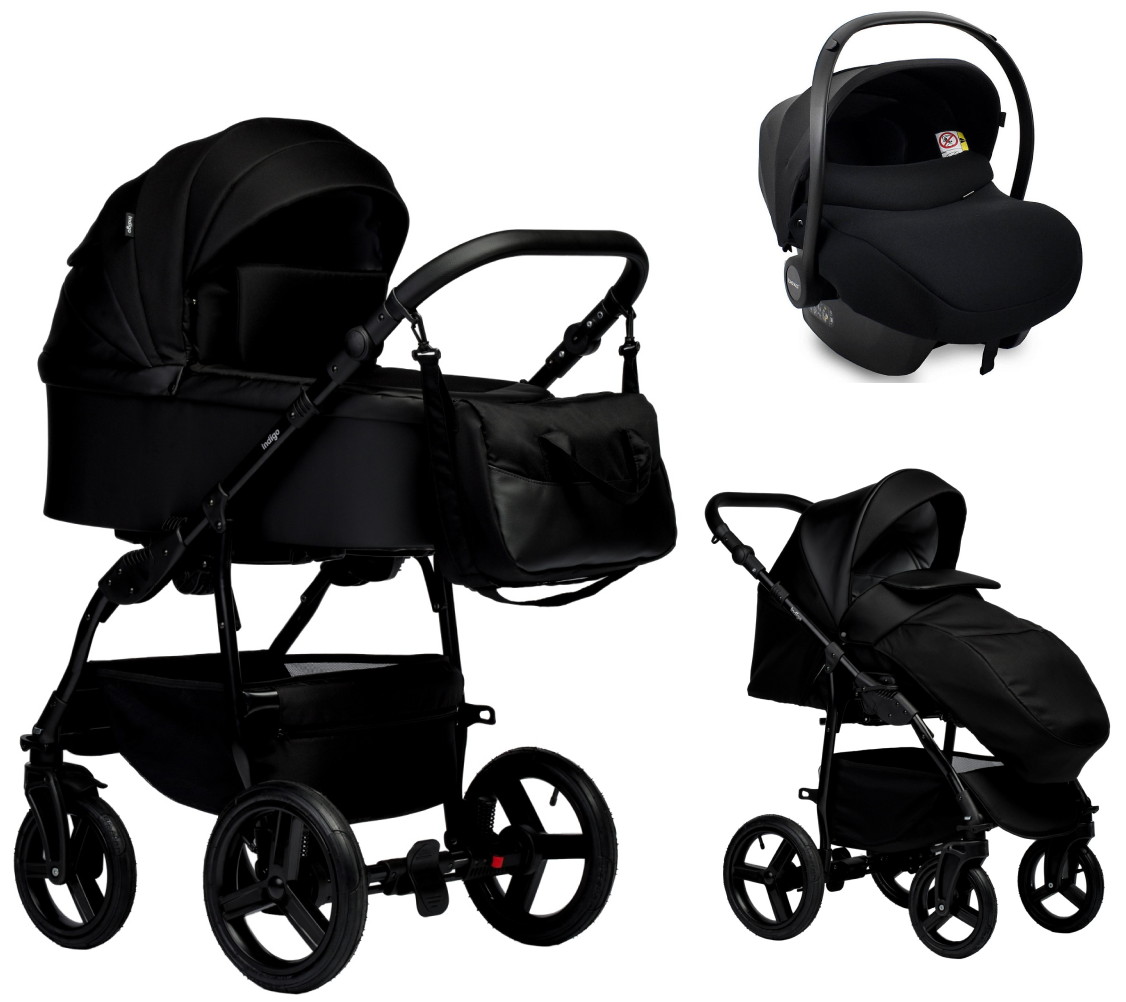 Детская коляска Indigo Impulse Eco 3 в 1 с автокреслом Avionaut Cosmo Black Ie08 черная кожа/черный