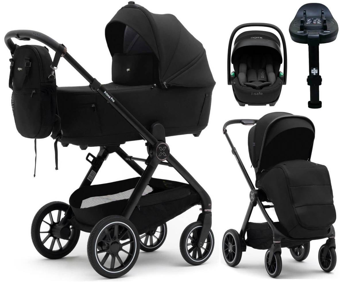 Коляска Agex Prima Pro 4 в 1 с автокреслом i-Safe S Black и базой APP626 Black (Черный)