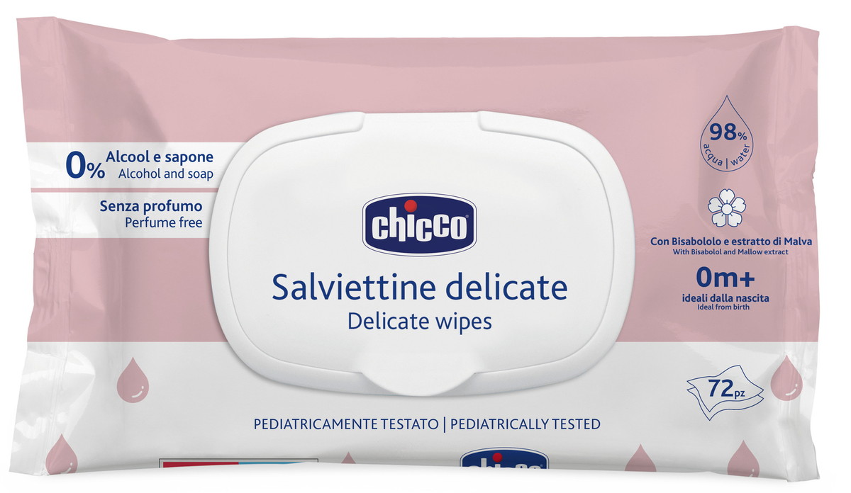 Салфетки Chicco очищающие (без отдушки), 72 шт