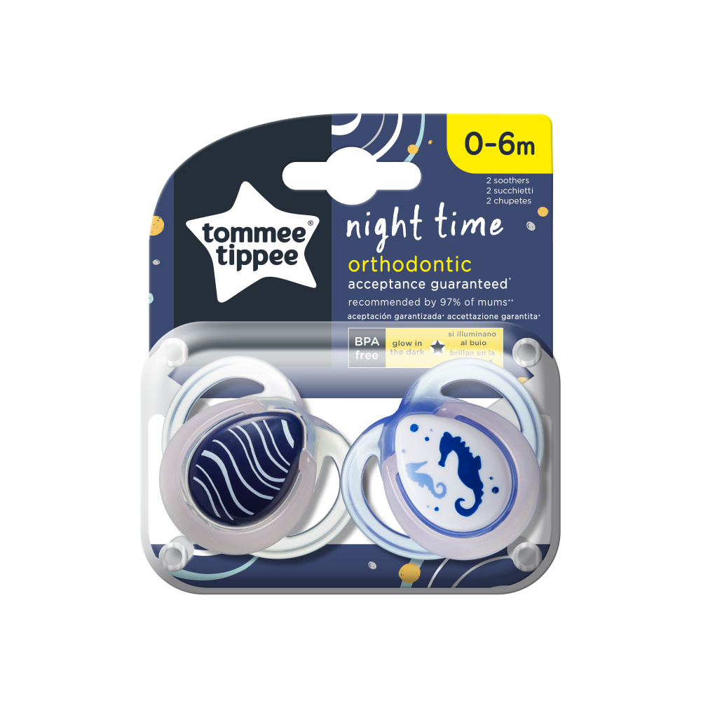 Соска-пустышка силиконовая ночная Tommee Tippee Night Time, 0-6 мес., 2 шт. TT0174-CALUT-DE-MARE