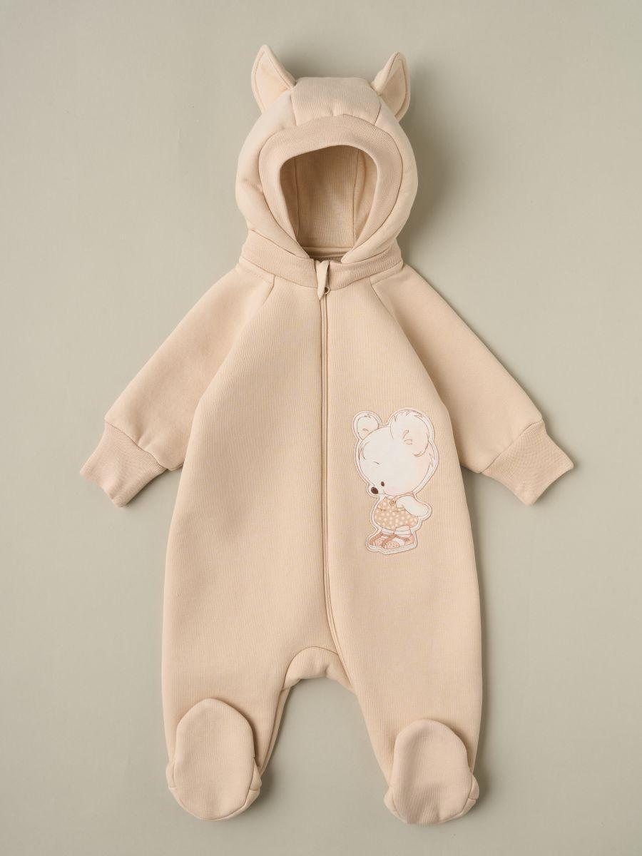 Комбинезон Little Star Мишка Малыш с отстегивающимся капюшоном футер с начесом 823015 (ЧЗ-мз) светло-бежевый 56