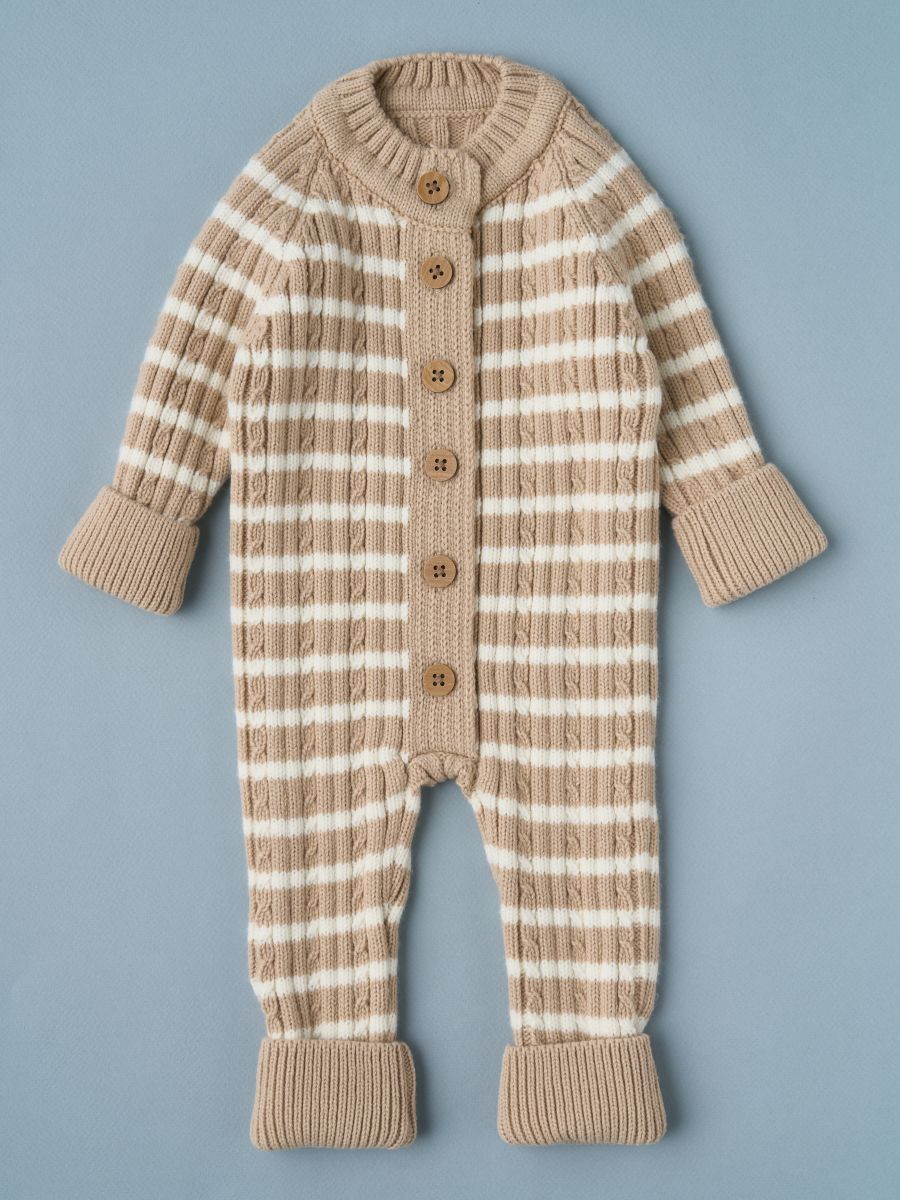 Комбинезон вязаный Little Star Косичка Полоска 83003 (ЧЗ-нк) бежевый лайт/крем 56