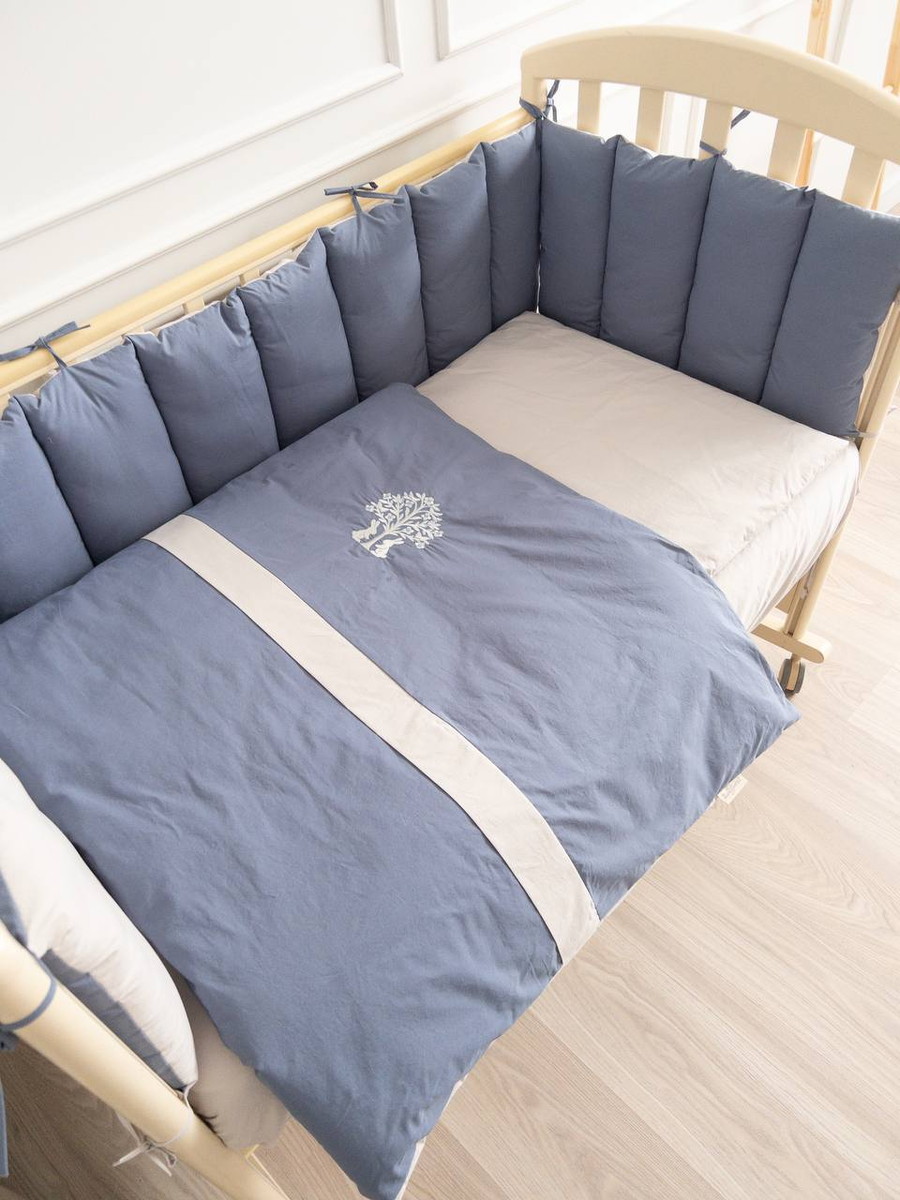 Комплект в детскую кроватку Lappetti Organic baby cotton для прямоугольной кроватки 6 предметов синий