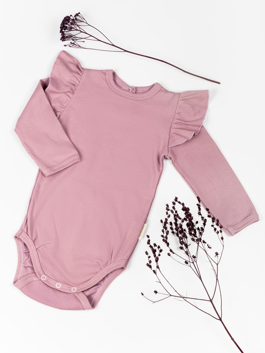 Боди AmaroBaby Fashion с длинным рукавом с рюшами розовый 62