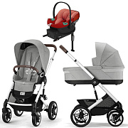 Коляска Cybex Talos S Lux SLV complete Aton S2 Hibiscus Red Base One 4 в 1 Stone Grey с дождевиками