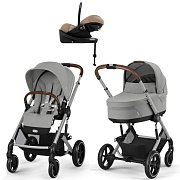 Коляска Cybex Balios S Lux SLV complete Cloud G Almond Beige Plus Base G 4 в 1 Stone Grey с дождевиками