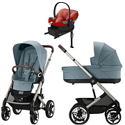 Коляска Cybex Talos S Lux TPE complete Aton S2 Moon Black Base One 4 в 1 Stormy Blue с дождевиками