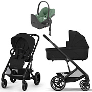 Коляска Cybex Balios S Lux BLK complete Cloud T Leaf Green Plus Base T 4 в 1 Moon Black с дождевиками