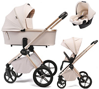Детская коляска Peppy Monaco Plus 3 в 1 с автокреслом Rise Milk Beige (бежевый), рама беж, шлифованный алюминий