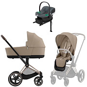 Коляска Cybex Priam IV Rosegold complete Aton B2 Steel Grey Base One 4 в 1 Cozy Beige