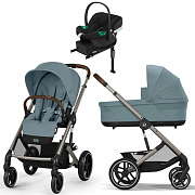 Коляска Cybex Balios S Lux TPE complete Aton B2 Volcano Black Base One 4 в 1 Stormy Blue с дождевиками