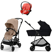 Коляска Cybex Melio Carbon Aton S2 i-Size Hibiscus Red 3 в 1 Almond Beige/Magic Black с дождевиками