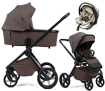 Детская коляска Peppy Monaco Plus 3 в 1 с автокреслом Welldon Crown 2 Brownie (коричневый), рама черная