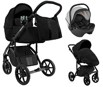 Детская коляска Roan Bass Next 2.0 3 в 1 с автокреслом Pituso Baesa Pro Black,Beige Canopy BSN/40/2 Caviar Black/Black/руч.Black