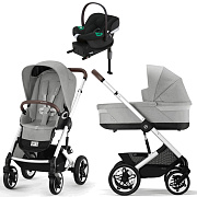 Коляска Cybex Talos S Lux SLV complete Aton B2 Volcano Black Base One 4 в 1 Stone Grey с дождевиками