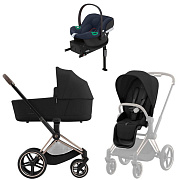 Коляска Cybex Priam IV Rosegold complete Aton B2 Bay Blue Base One 4 в 1 Sepia Black