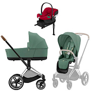 Коляска Cybex Priam IV Chrome Brown complete Aton B2 Dynamic Red Base One 4 в 1 Leaf Green