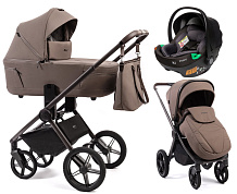Детская коляска Peppy Monaco Thermo 3 в 1 с автокреслом First Mocca (кофе), рама серо-коричневая