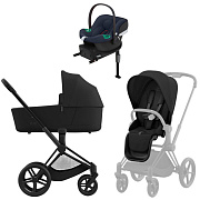 Коляска Cybex Priam IV Matt Black complete Aton B2 Bay Blue Base One 4 в 1 Sepia Black