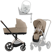 Коляска Cybex Priam IV Rosegold complete Cloud T Urban Mobility White Base T 4 в 1 Cozy Beige