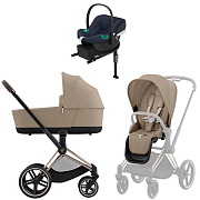 Коляска Cybex Priam IV Rosegold complete Aton B2 Bay Blue Base One 4 в 1 Cozy Beige