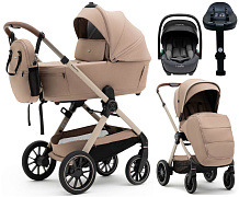 Коляска Agex Prima Pro 4 в 1 с автокреслом i-Safe S Grey и базой APP232 Beige (Бежевый)