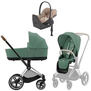 Коляска Cybex Priam IV Chrome Brown complete Cloud T Cozy Beige Plus Base T 4 в 1 Leaf Green
