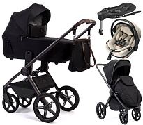 Детская коляска Peppy Monaco Thermo 4 в 1 с автокреслом Welldon Crown 2 и базой Black (черный), рама серо-коричневая