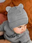 Шапка вязаная AmaroBaby Pure Love Bear Winter зимняя с утеплителем серая 40